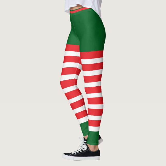 Vintag Trendy Holiday Elf Green White Red Leggings (Links)