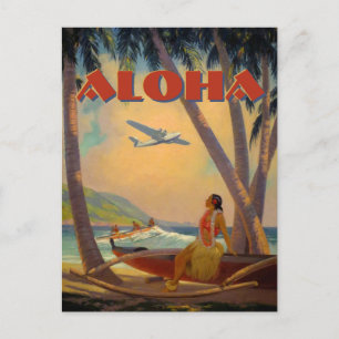 Vintag Tropical Hawaii Aloha Postkarte