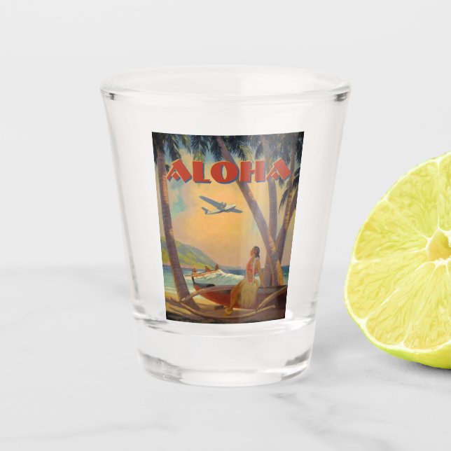 Vintag Tropical Hawaii Aloha Schnapsglas (Vorderseite)