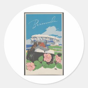 Vintag Tropical Island Travel Poster - Bermuda Runder Aufkleber