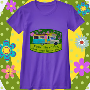 Vintag Truck Camper Life Rocks Mod Blume T-Shirt