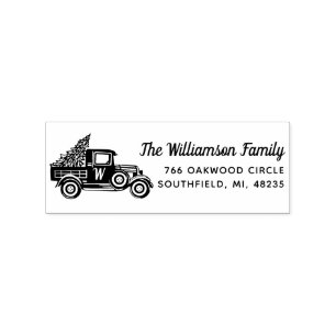 Vintag Truck Christmas Tree Monogram Address Gummistempel