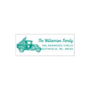 Vintag Truck Christmas Tree Monogram Address Permastempel