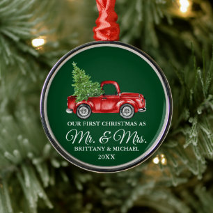 Vintag Truck Erster Weihnachtsmann und Grün Ornament Aus Metall