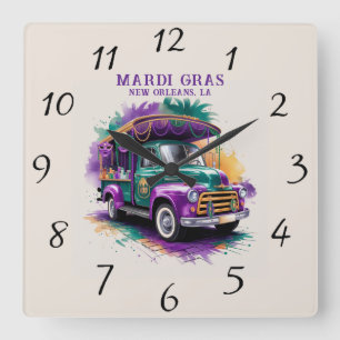 Vintag Truck Mardi Gras Celebration Quadratische Wanduhr