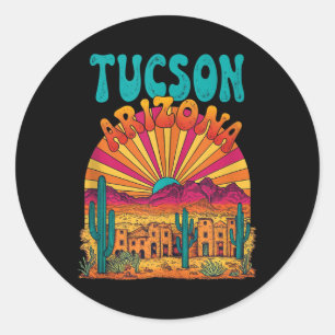 Vintag Tucson Arizona Wüste Sunset Skyline Citys Runder Aufkleber