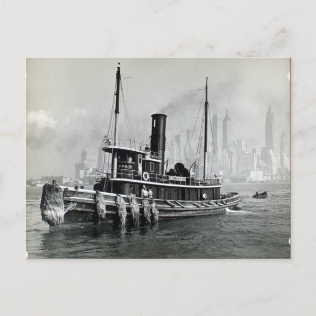 Vintag Tugboat Water Front Brooklyn Manhattan Postkarte (Vorderseite)
