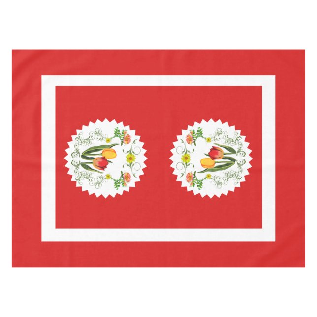 Vintag Tulips Red Tableclout Tischdecke (Vorderseite (Horizontal))