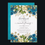 Vintag Türkis und Gold Shabby Bat Mitzvah Einladung<br><div class="desc">Türkisblau - aquamarine und goldfarbene Blume flederten mitzvah-Einladung mit Akzenten der Elfenbeinweiße und elegante Handschrift Typografie.</div>