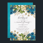 Vintag Türkis und Gold Shabby Bat Mitzvah Einladung<br><div class="desc">Türkisblau - aquamarine und goldfarbene Blume flederten mitzvah-Einladung mit Akzenten der Elfenbeinweiße und elegante Handschrift Typografie.</div>