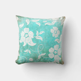 Vintag Türkisblau Weiße Blume Kissen