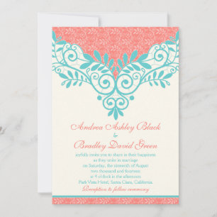 Vintag türkisfarbene Korallenspitze Einladung Hoch