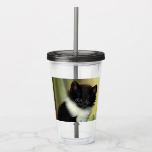 Vintag Tuxedo Kitten Illustration Acryltrinkbecher