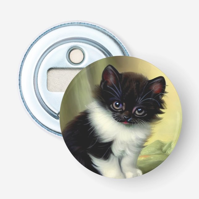 Vintag Tuxedo Kitten Illustration Flaschenöffner (Vorderseite)