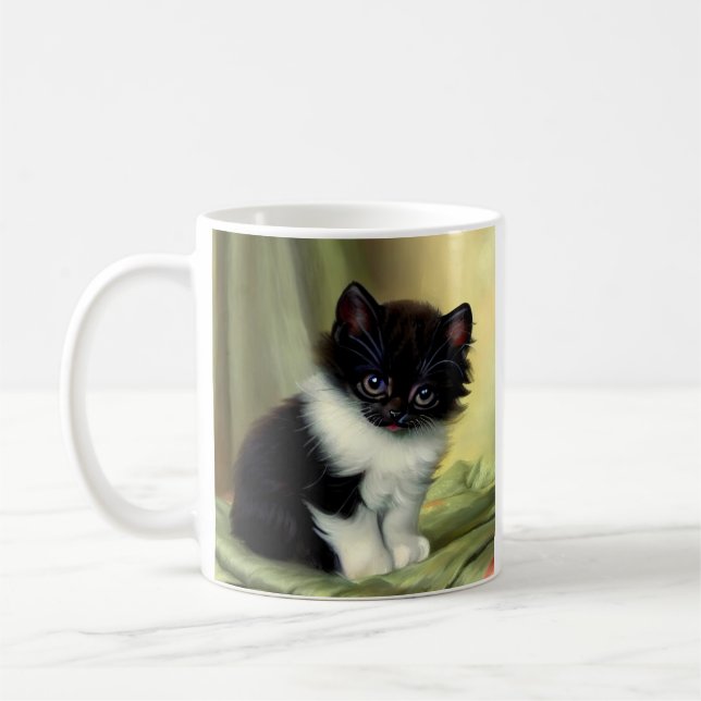 Vintag Tuxedo Kitten Illustration Kaffeetasse (Links)