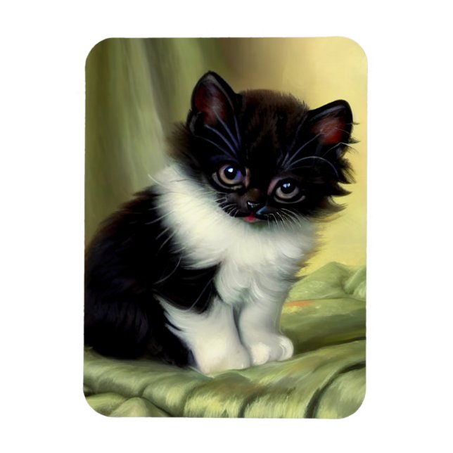 Vintag Tuxedo Kitten Illustration Magnet (Vertikal)