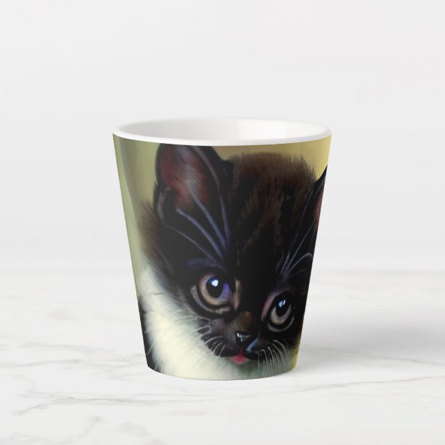 Vintag Tuxedo Kitten Illustration Milchtasse (Vorderseite)
