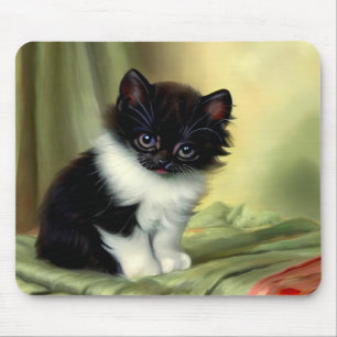 Vintag Tuxedo Kitten Illustration Mousepad