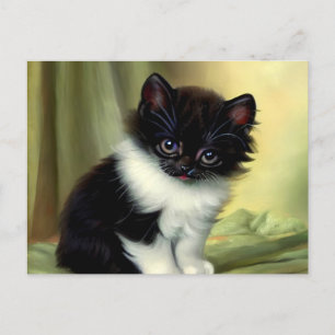 Vintag Tuxedo Kitten Illustration Postkarte
