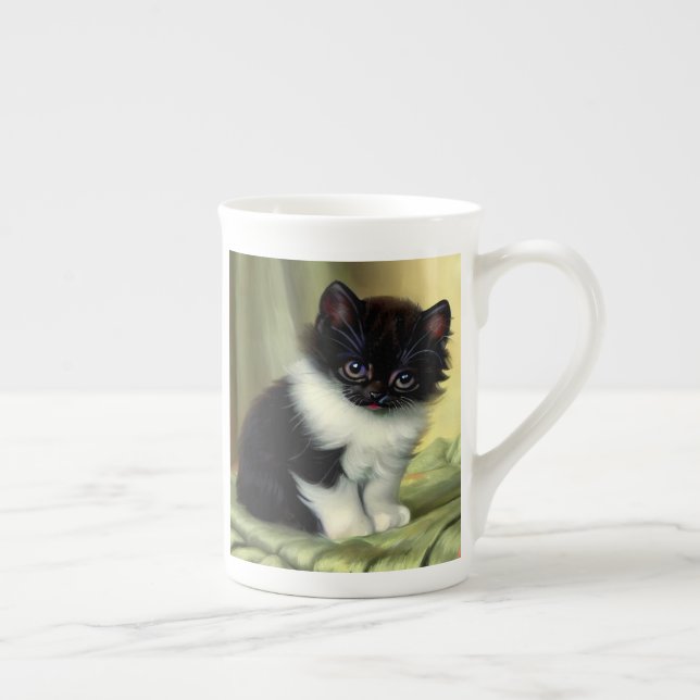 Vintag Tuxedo Kitten Illustration Prozellantasse (Rechts)