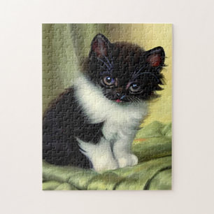 Vintag Tuxedo Kitten Illustration Puzzle