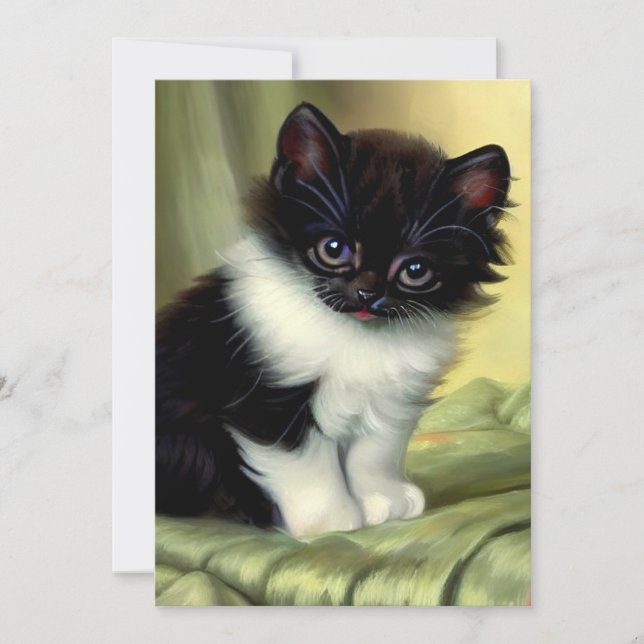 Vintag Tuxedo Kitten Illustration Save The Date (Vorderseite)