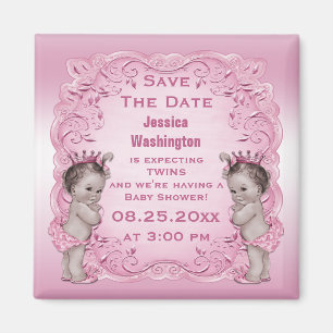 Vintag Twins Princess Baby Dusche Save the Date Magnet