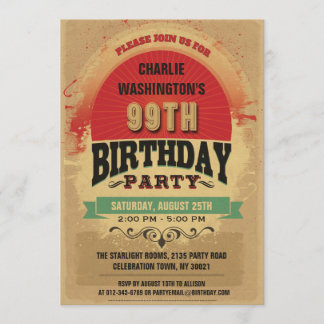 Vintag Typografie Grunge zum 99. Geburtstag Einladung