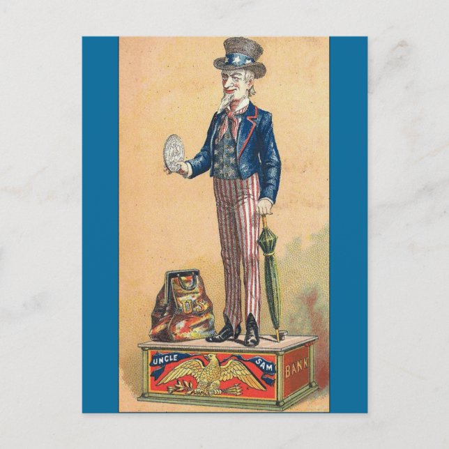 Vintag Uncle Sam Coin Bank Postkarte (Vorderseite)