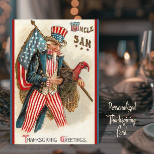Vintag Uncle Sam Erntedank Greetings Custom Feiertagskarte