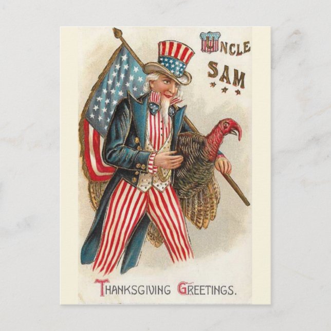 Vintag Uncle Sam Erntedank Greetings Postkarte (Vorderseite)