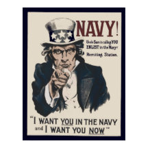 Vintag Uncle Sam Navy WW1 Rekrutierung Poster