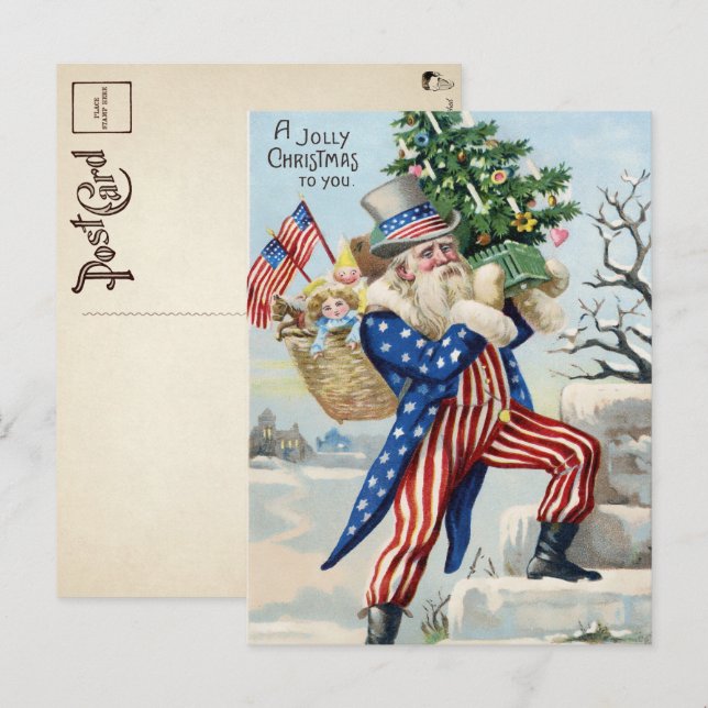 Vintag Uncle Sam Santa Weihnachtskarte Postkarte (Vorne/Hinten)