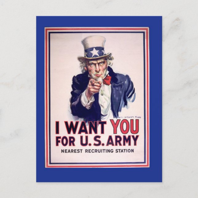 Vintag Uncle Sam War Postcard Postkarte (Vorderseite)