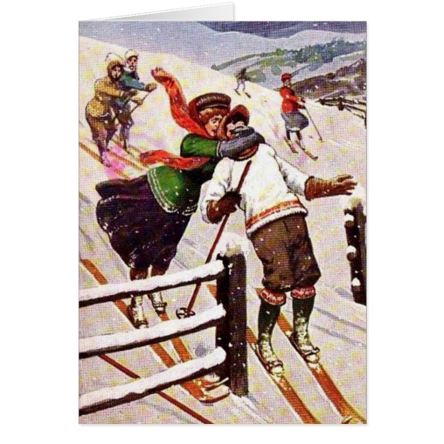 Vintag - ungeschickte Schnee-Skifahren-Paare, (Vorne)