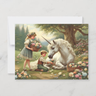 Vintag Unicorn Viktorianisch Postkarte