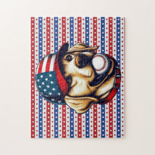 Vintag, USA baseball Labrador Puzzle