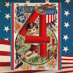 Vintag USA Patriotic 4. Juli Feiertagspostkarte