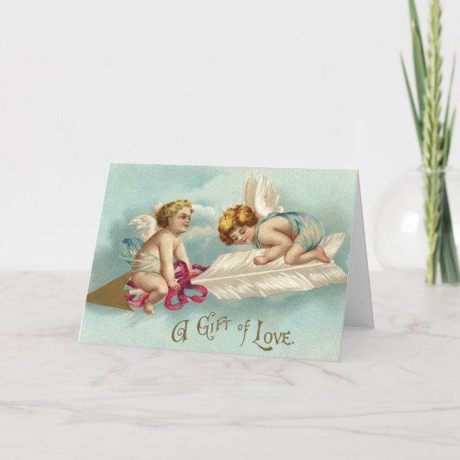 Vintag Valentine Angel Cherubs Feiertagskarte (Vorderseite)
