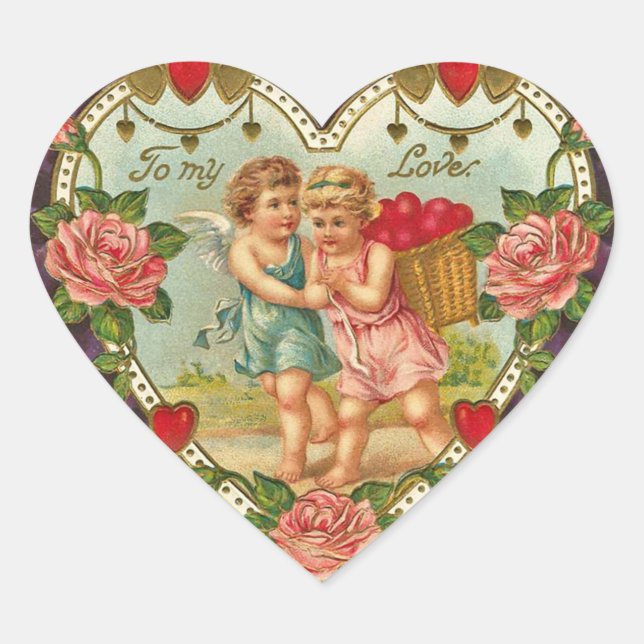 Vintag Valentine Angel Stickers (Vorderseite)