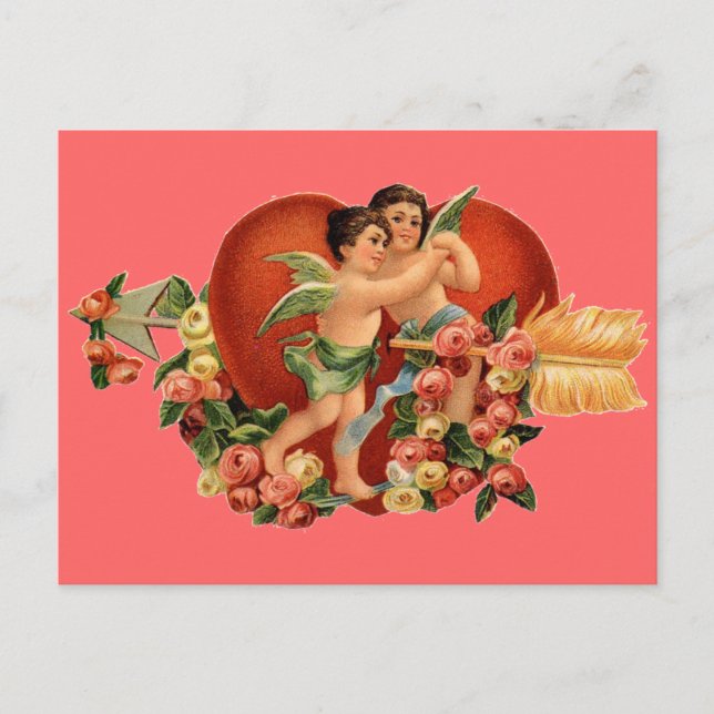 Vintag Valentine Cherubs Feiertagspostkarte (Vorderseite)