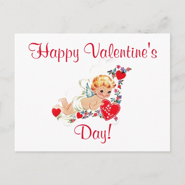 Vintag Valentine Cupid Feiertagspostkarte (Vorderseite)