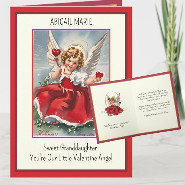 Vintag Valentine Girl Angel Grandeltern Feiertagskarte (Vintage love for a grandchild, where angelic sweetness meets the comforting embrace of scripture. )