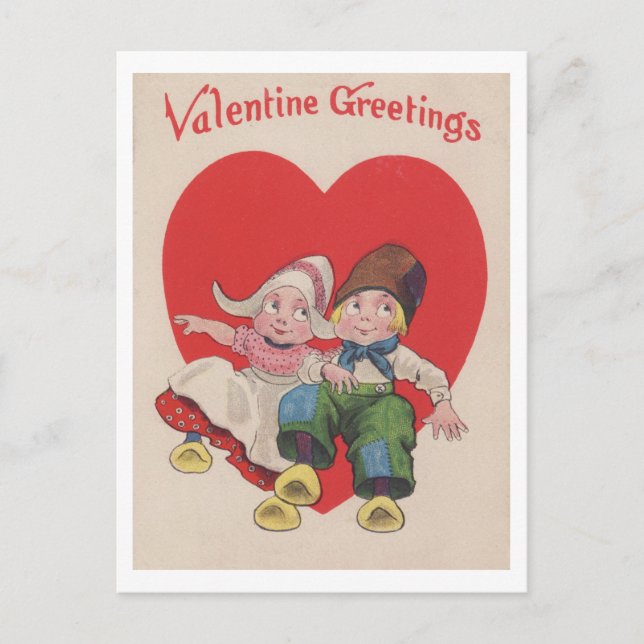 Vintag Valentine Greetings Dutch Children Feiertagspostkarte (Vorderseite)