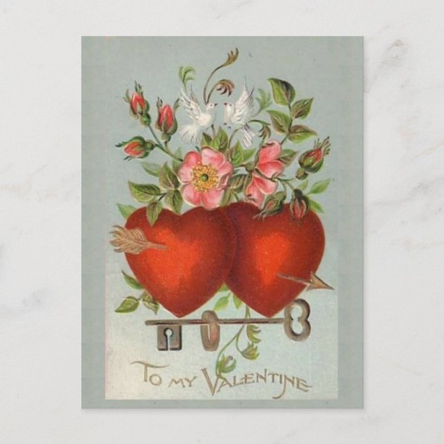 Vintag Valentine Hearts Postkarte (Vorderseite)