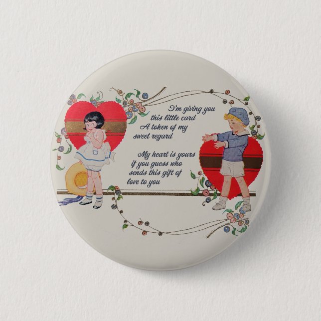 Vintag Valentine Kinder Niedliche Farbenfrohe Kuns Button (Vorderseite)