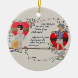 Vintag Valentine Kinder Niedliche Farbenfrohe Kuns Keramik Ornament