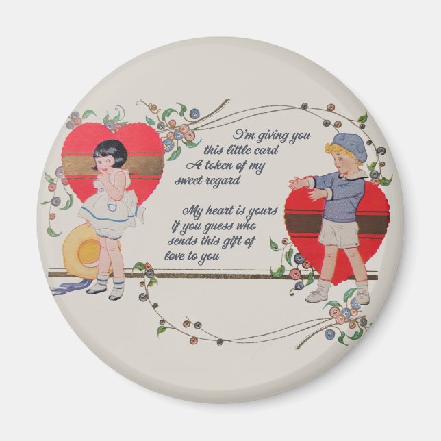 Vintag Valentine Kinder Niedliche Farbenfrohe Kuns Magnet (Vorne)