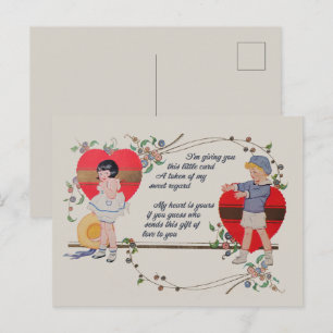 Vintag Valentine Kinder Niedliche Farbenfrohe Kuns Postkarte
