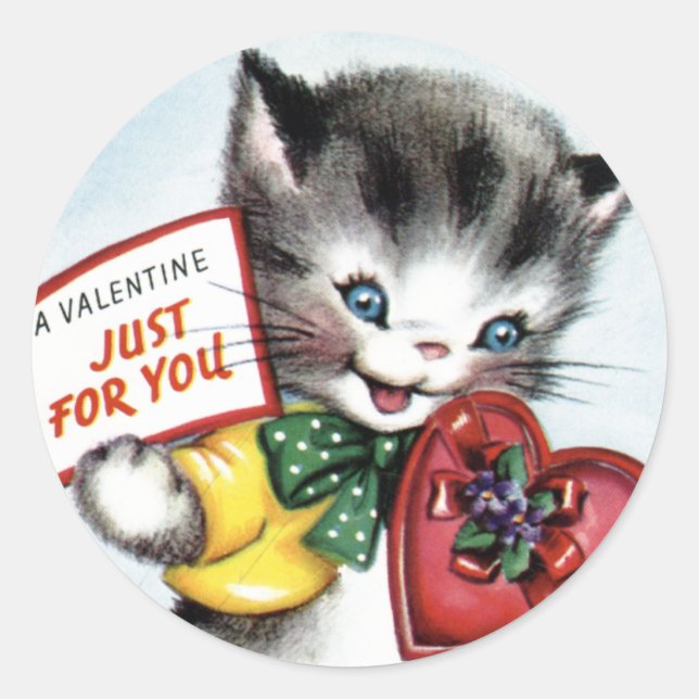 Vintag Valentine Kitten Stickers (Vorderseite)